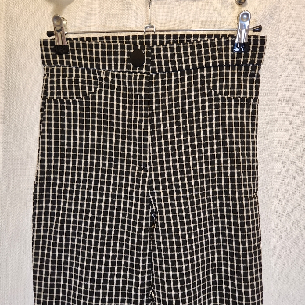 Zara Black White Checkered Plaid Hi-Rise Flat Front Trouser Leggings Pant Size S - Picture 4 of 7